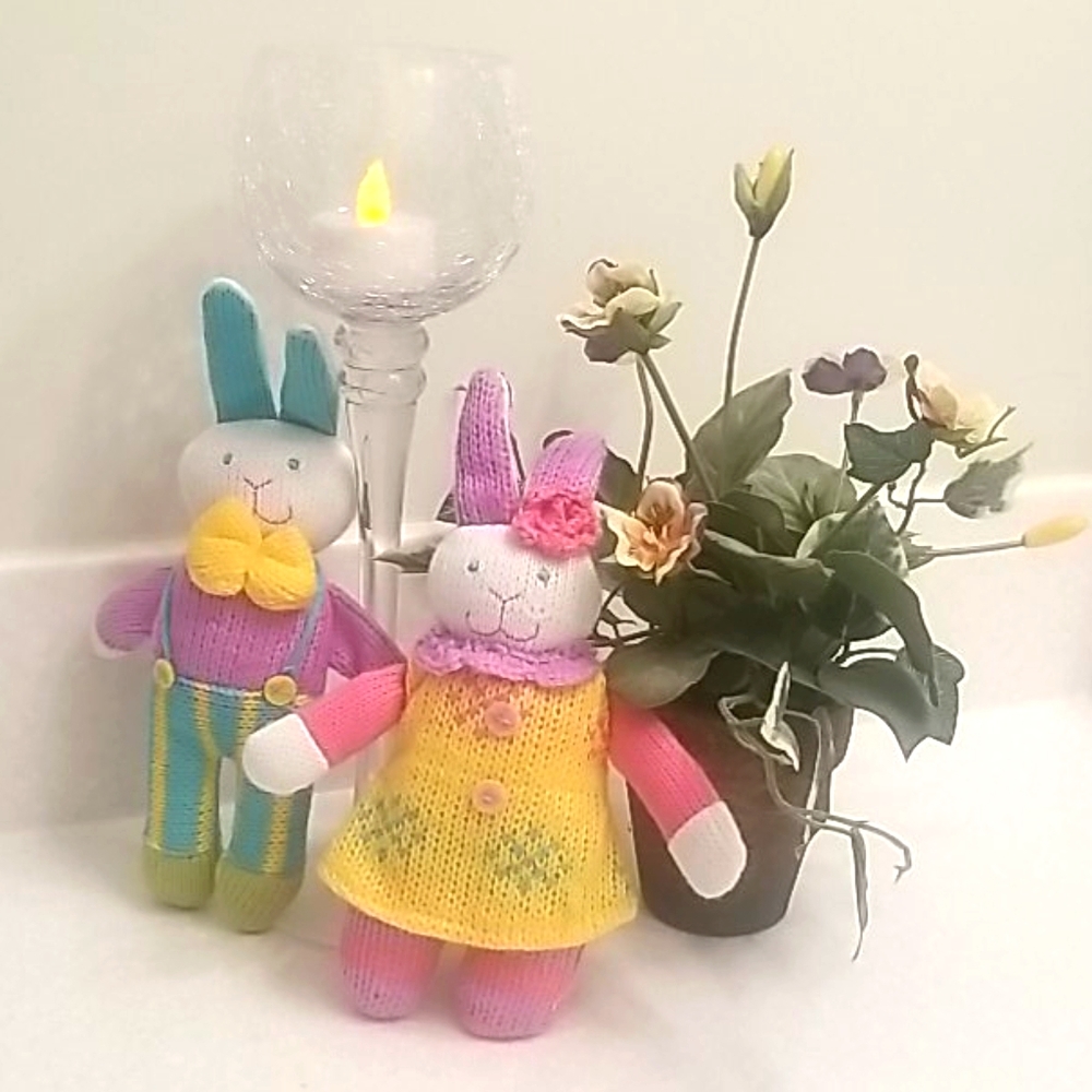 Mr & Mrs Bunny Hand Knitted Dolls